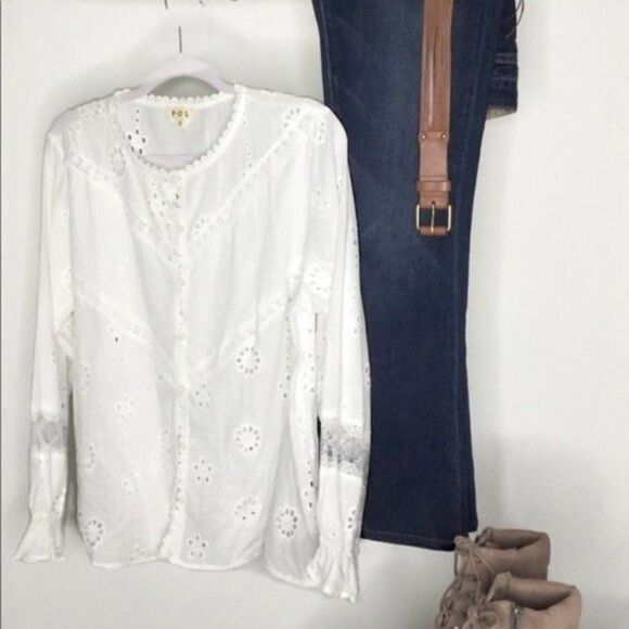EYELET white Long Sleeve boho Blouse - Picture 14 of 16